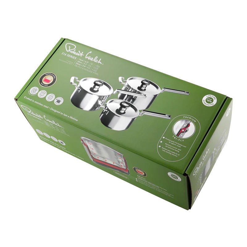 Robert Welch 316 Series Cookware (BR) Saucepan Set 3pc (16cm 18cm 20cm) - Simmer and Slice