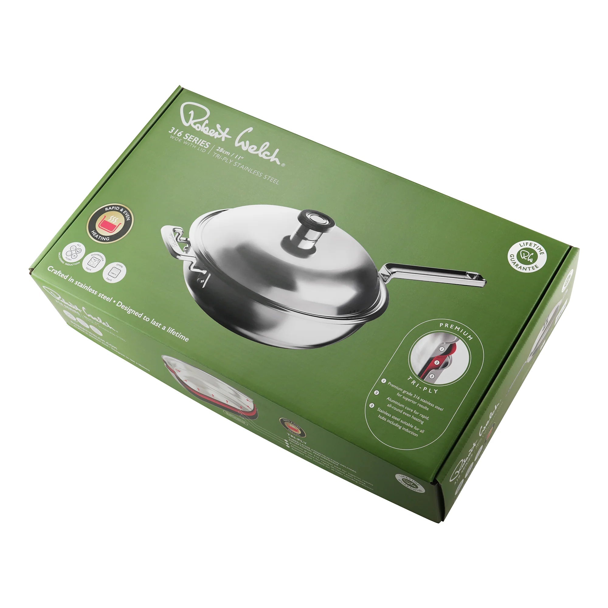 Robert Welch 316 Series Cookware (BR) Wok with Lid 28cm - Simmer and Slice