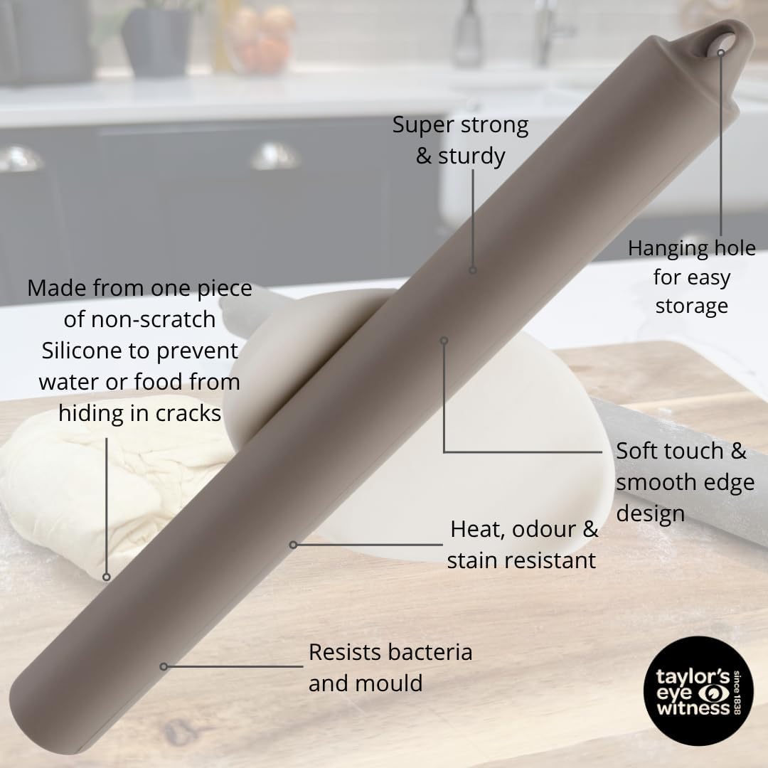 Rolling Pin Silicone 26cm x 2.55cm Grey - Simmer and Slice