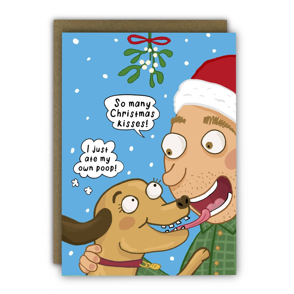 Running With Scissors Funny Christmas Card - Dog Poop Kisses - Simmer and Slice