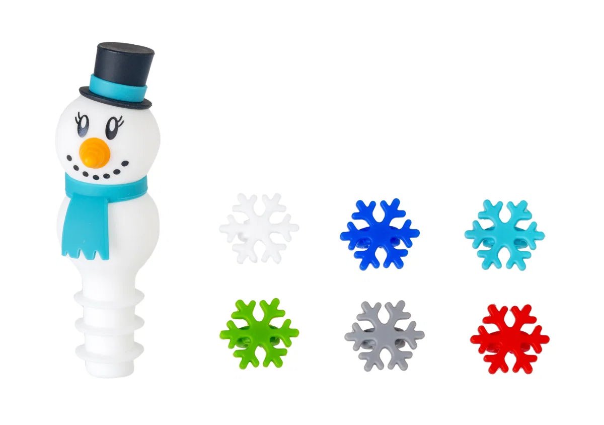 Snowman Bottle Stop & Snowflake Wine Charms Gift Set - Simmer and Slice