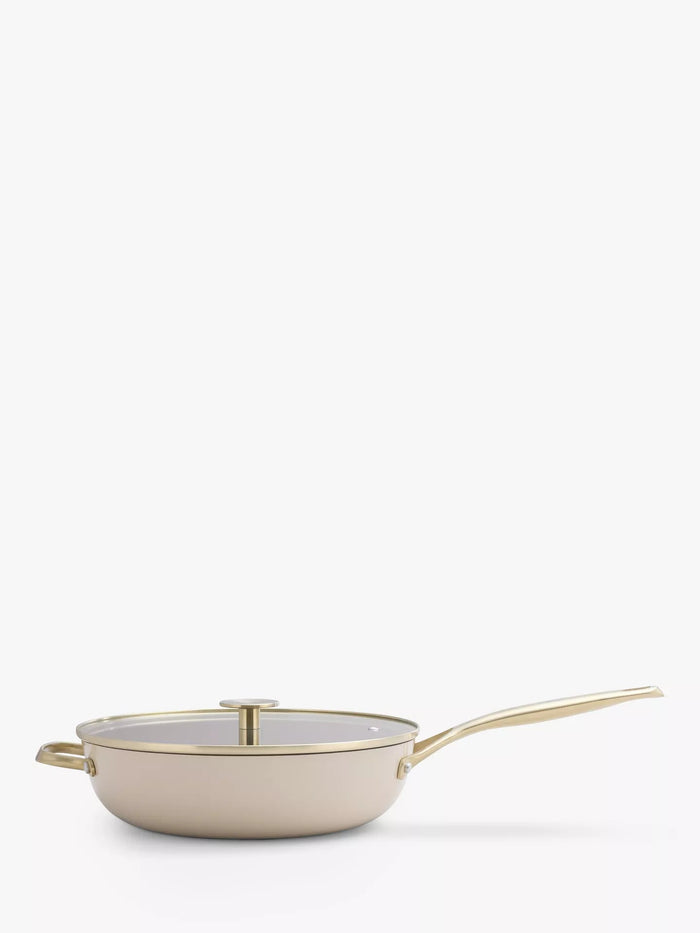 Stellar Cast Light Clay 28cm Sauté Pan with Glass Lid - Simmer and Slice