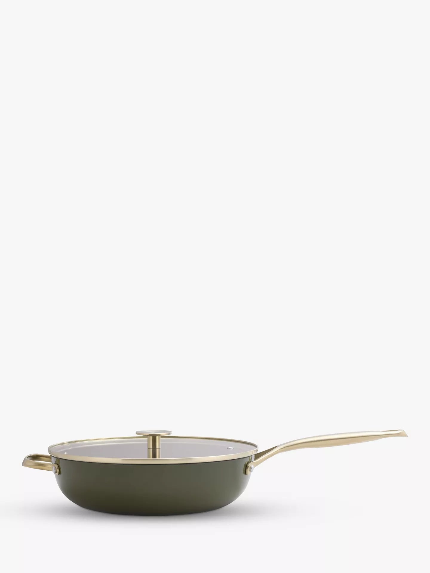 Stellar Cast Light Olive 28cm Sauté Pan with Glass Lid - Simmer and Slice