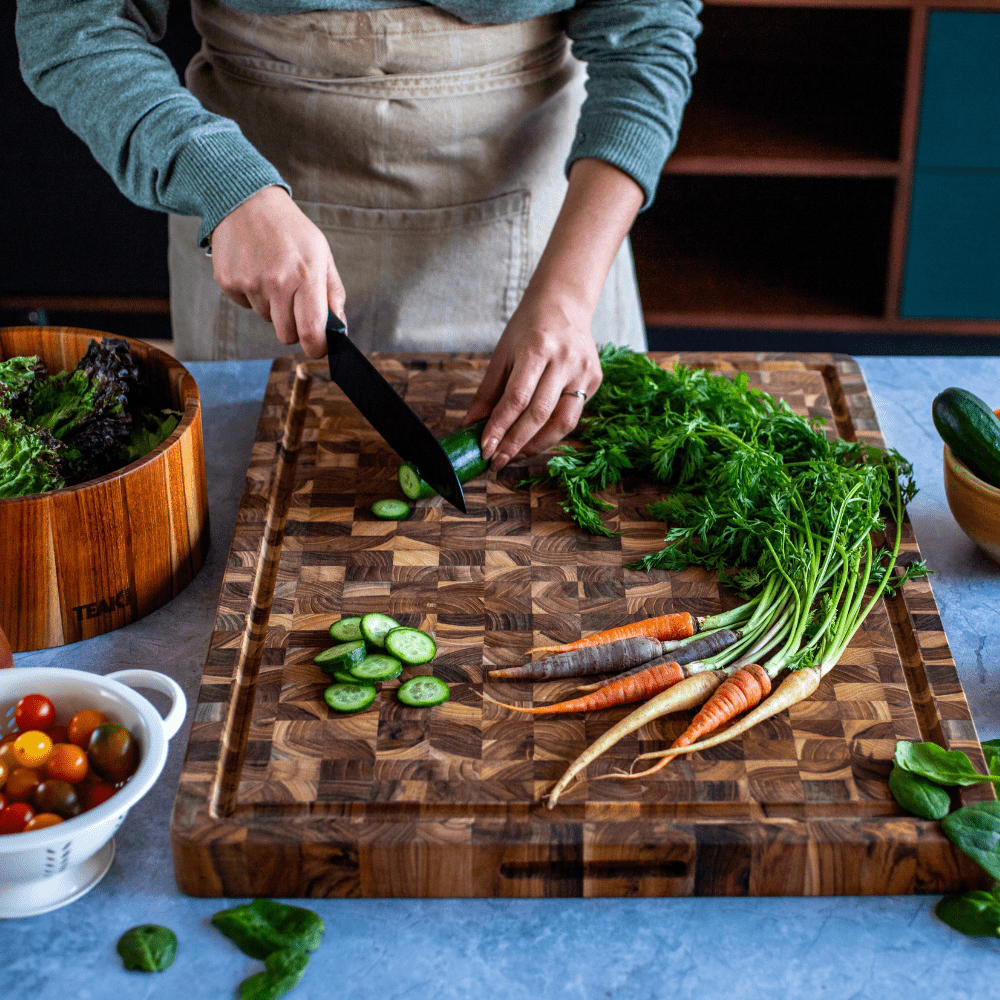 TeakHaus Butcher Block Carving & Cutting Board - Simmer and Slice