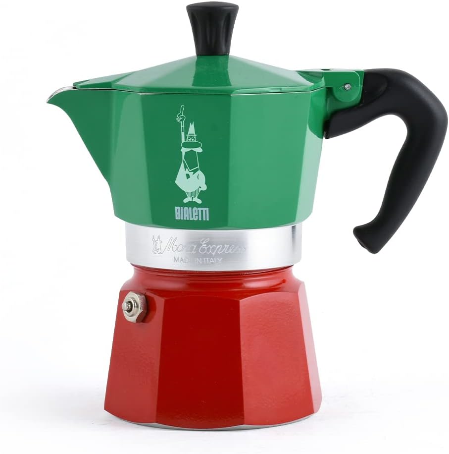 Bialetti Moka Express Alumium Stovetop Coffee Maker (6 Cup) - Italia Tri Colour