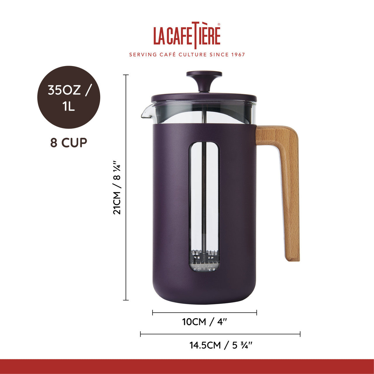 Le Cafetiere Pisa 8 Cup Cafetiere Purple Wood Handle