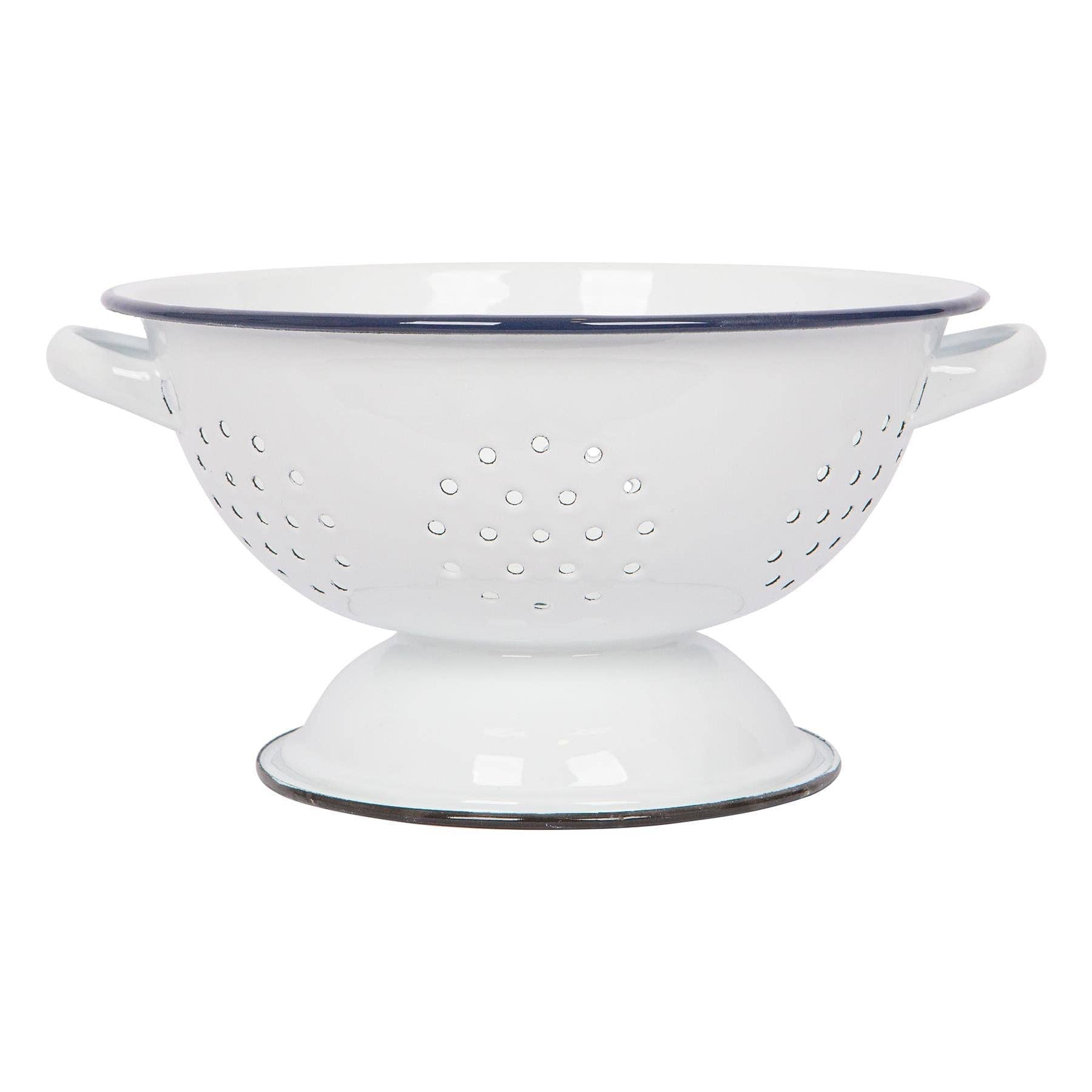 White Enamel Colander - Blue Rim - 23.5cm - Simmer and Slice