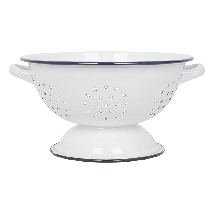 White Enamel Colander - Blue Rim - 23.5cm - Simmer and Slice