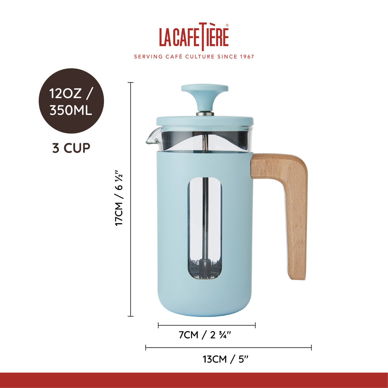 Le Cafetiere Pisa 3 Cup Cafetiere Sky Wood Handle