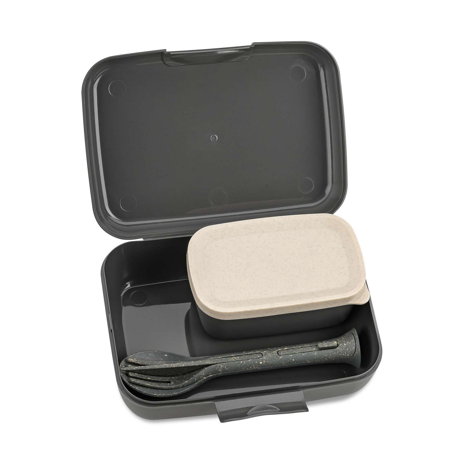 Koziol Lunch Box Set + Cutlery Set - Nature Ash Grey