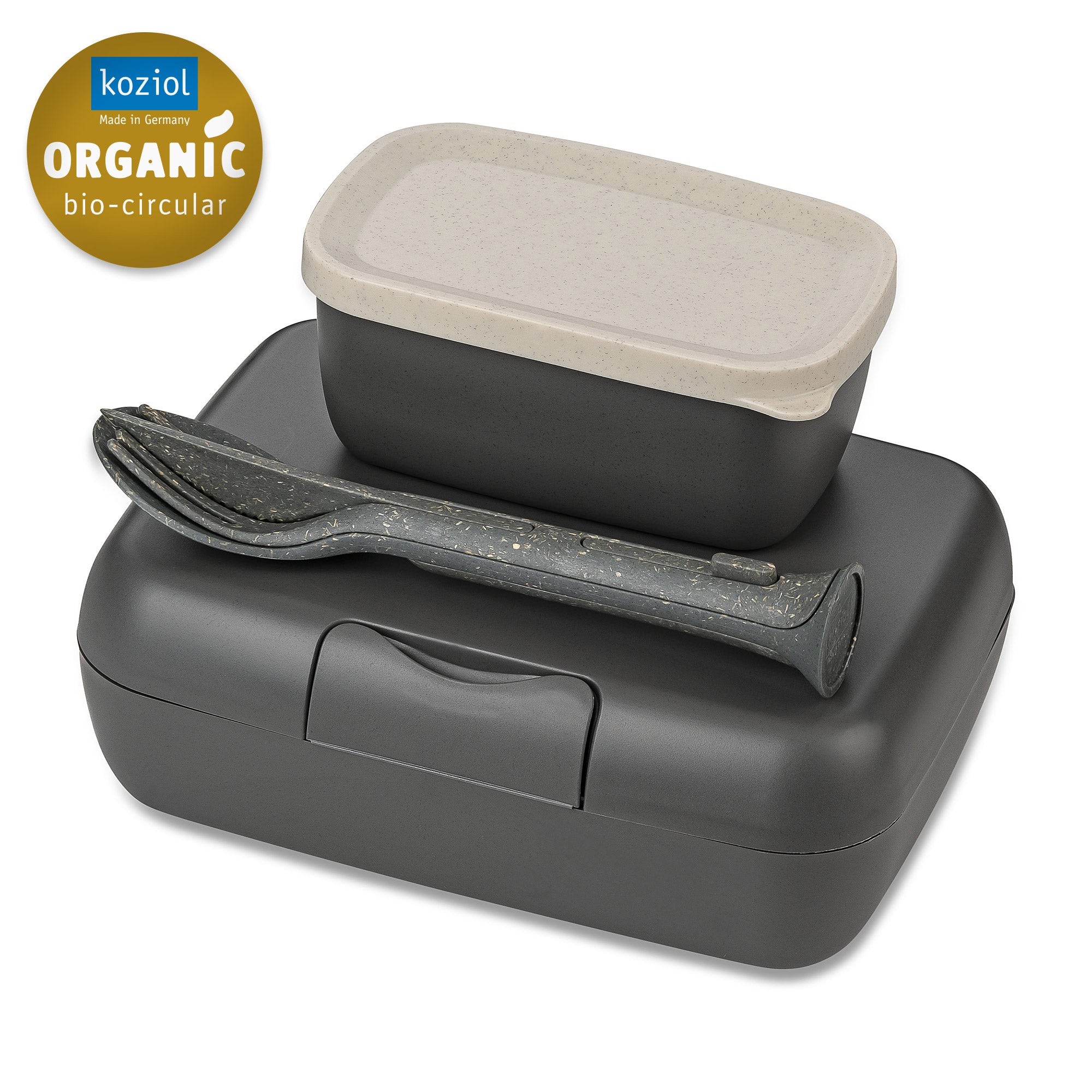 Koziol Lunch Box Set + Cutlery Set - Nature Ash Grey