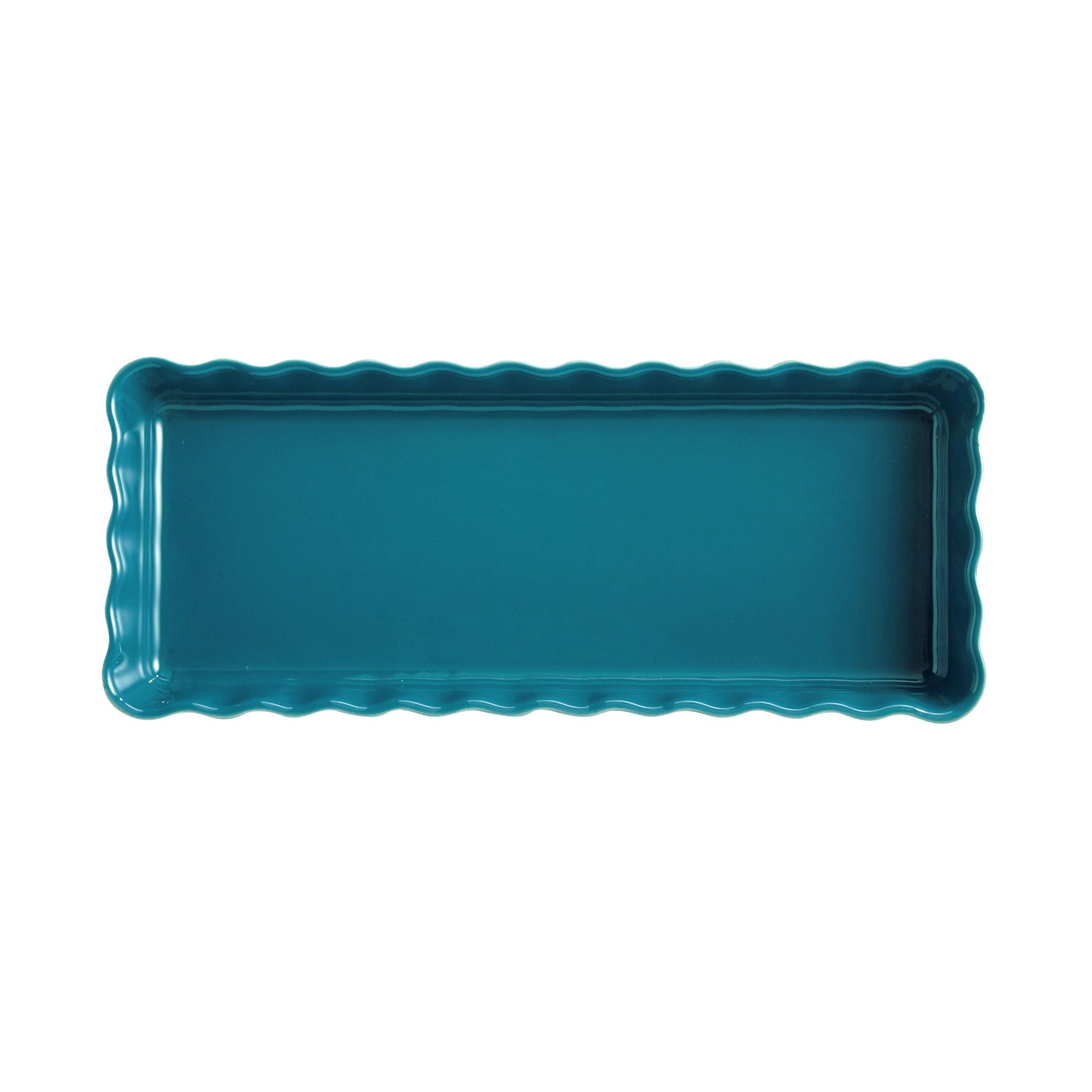 Emile Henry Slim Rectangular Tart Dish Mediterranean Blue 15cm x 36cm