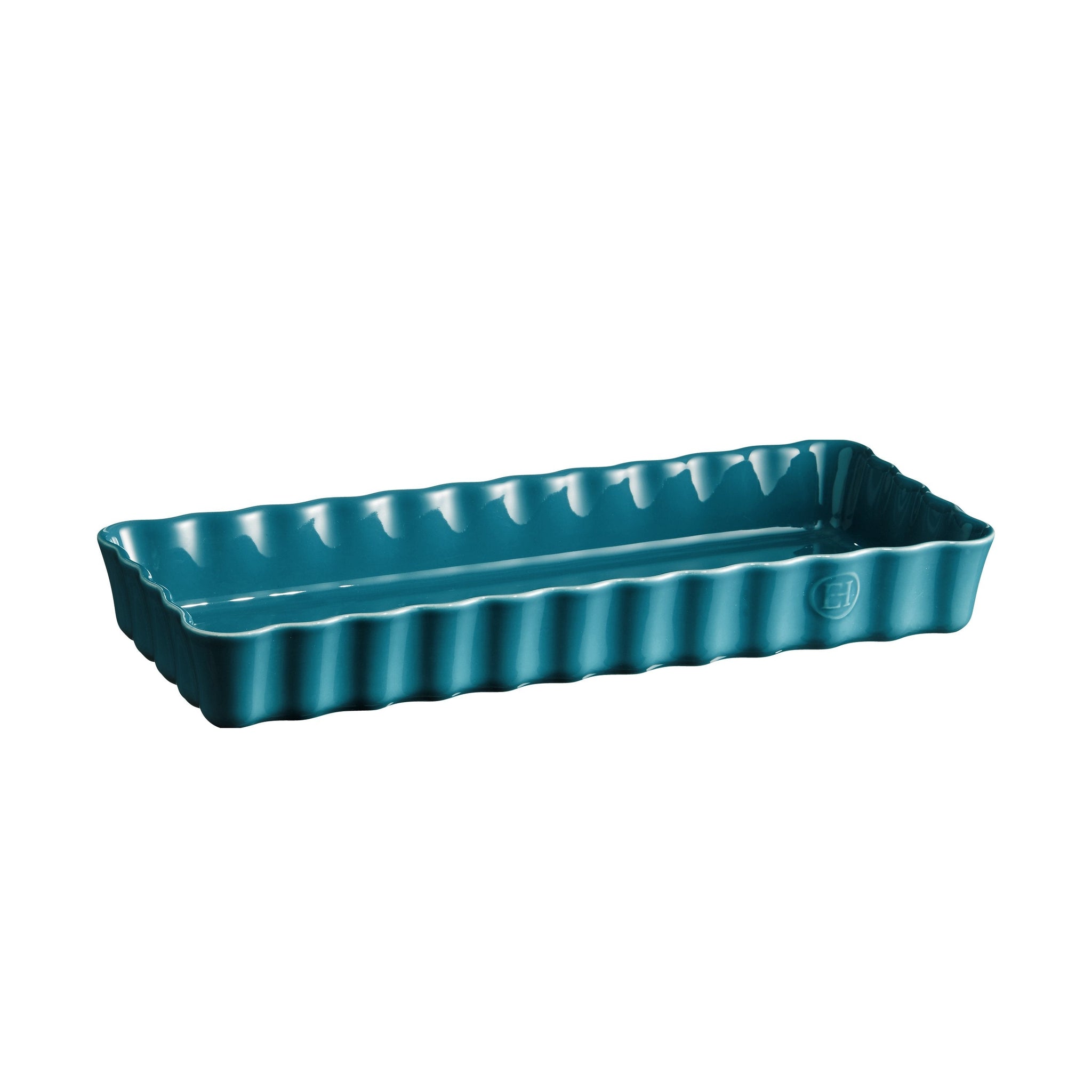 Emile Henry Slim Rectangular Tart Dish Mediterranean Blue 15cm x 36cm