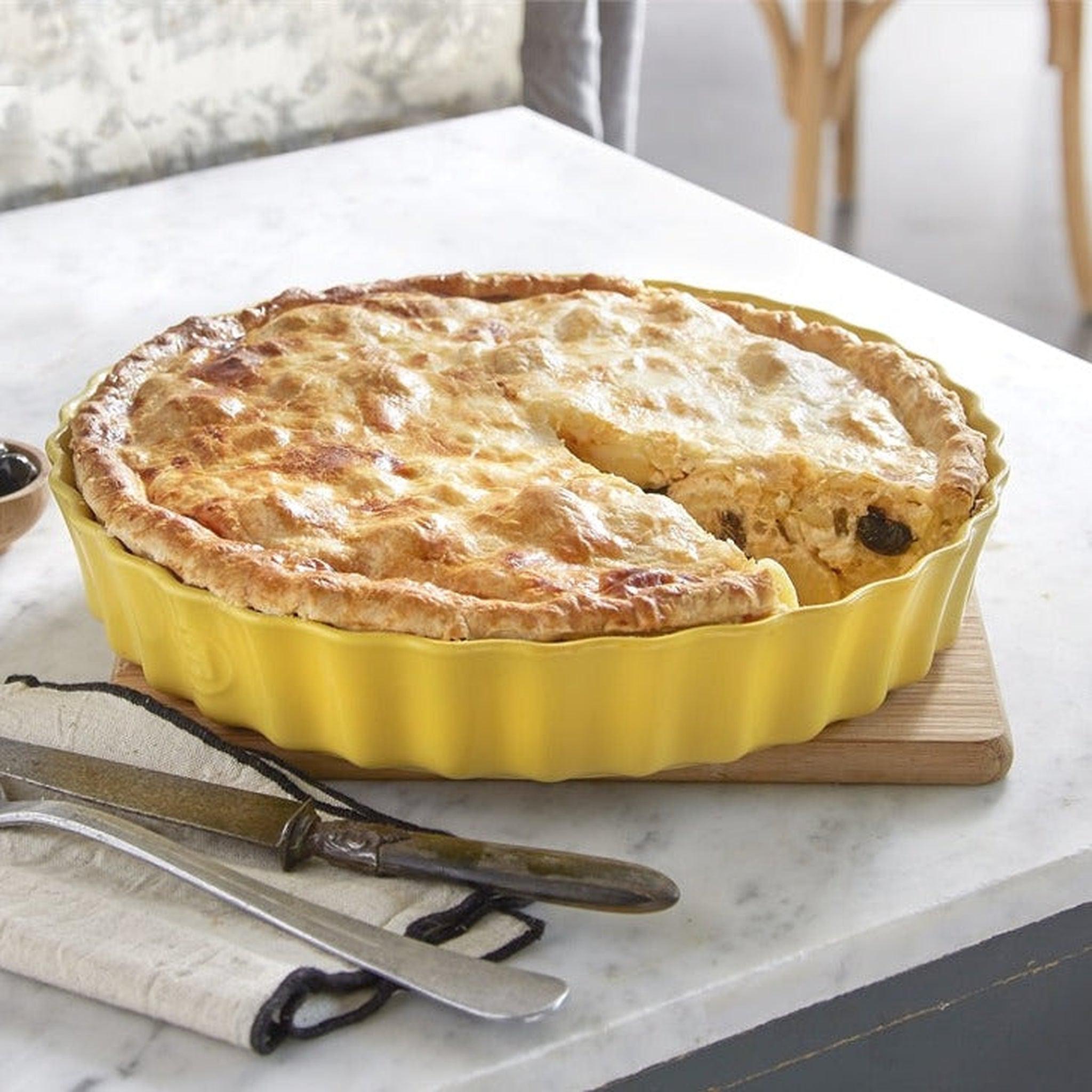 Emile Henry Deep Flan Dish In Provence Yellow 32cm - Simmer and Slice