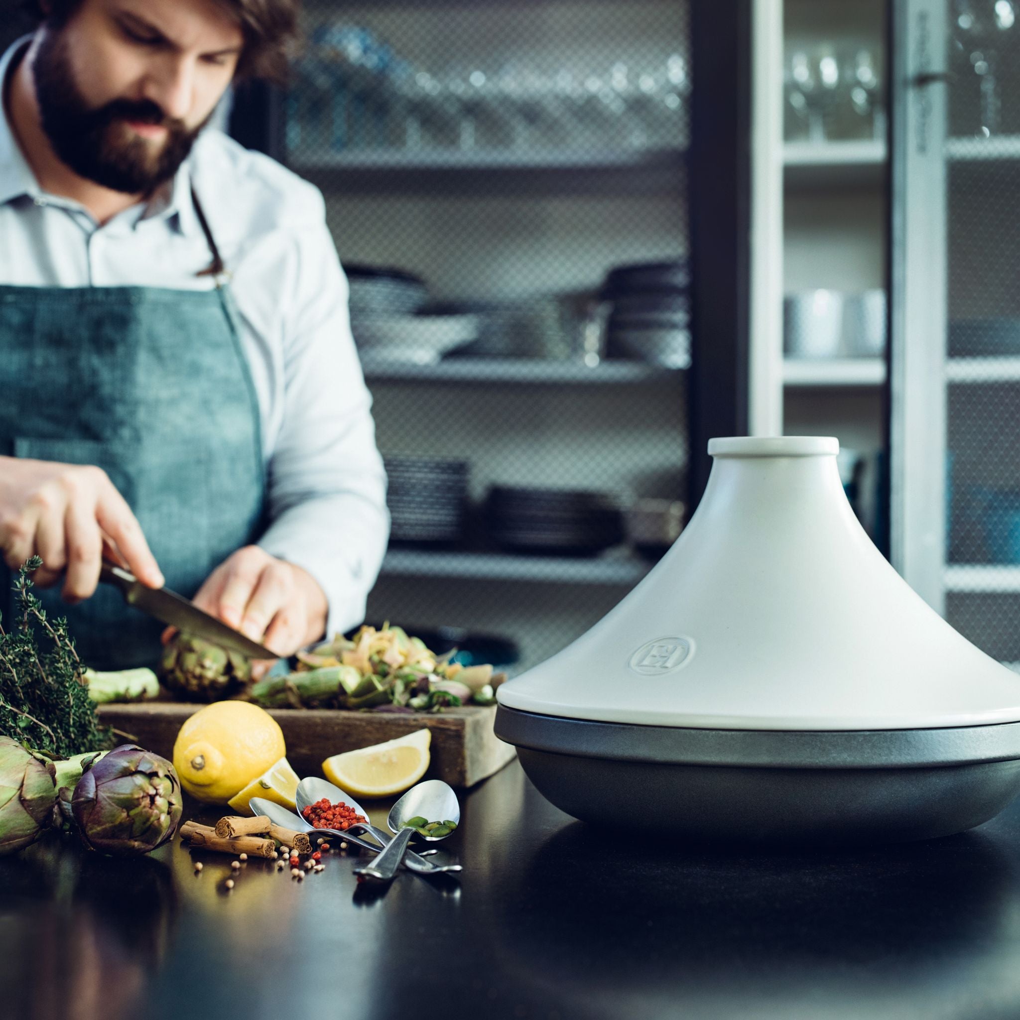 Emile Henry Delight Tagine White Lid/Slate Base 27.5cm dia. - Simmer and Slice