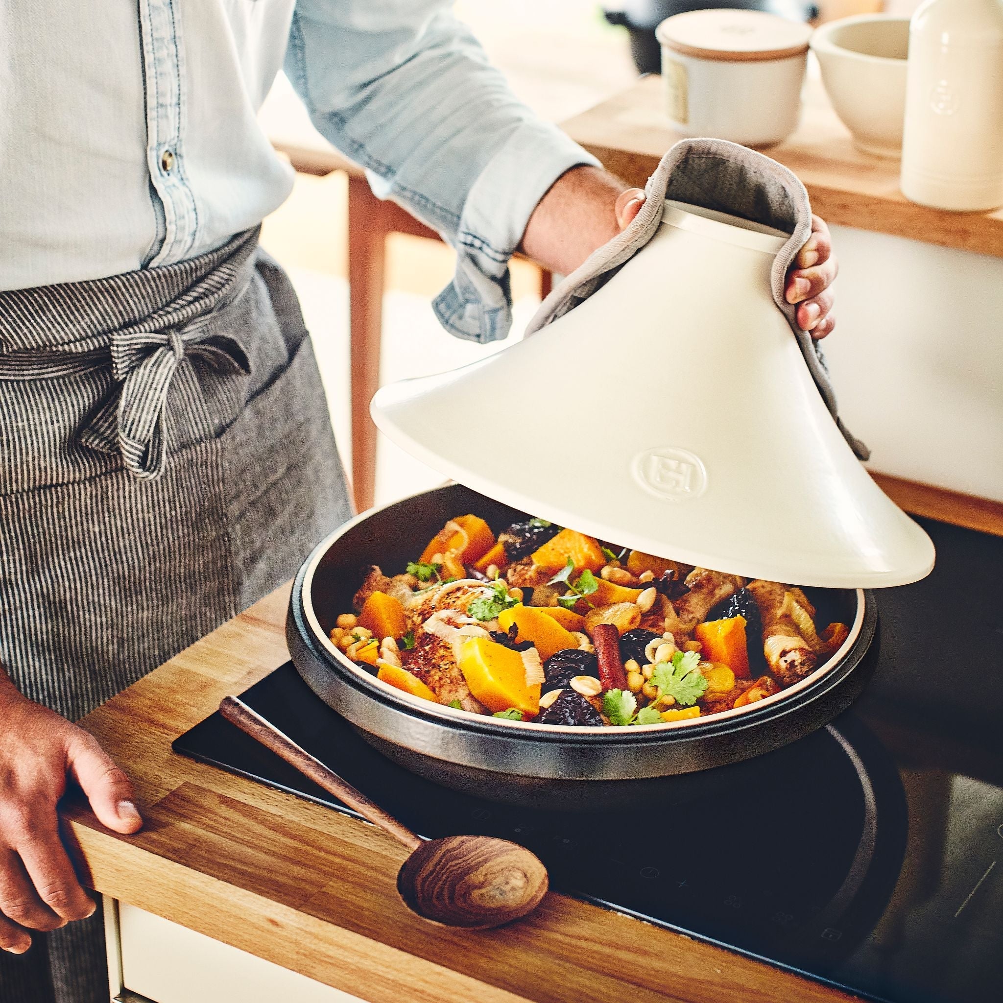 Emile Henry Delight Tagine with White Lid 33cm dia. - Simmer and Slice