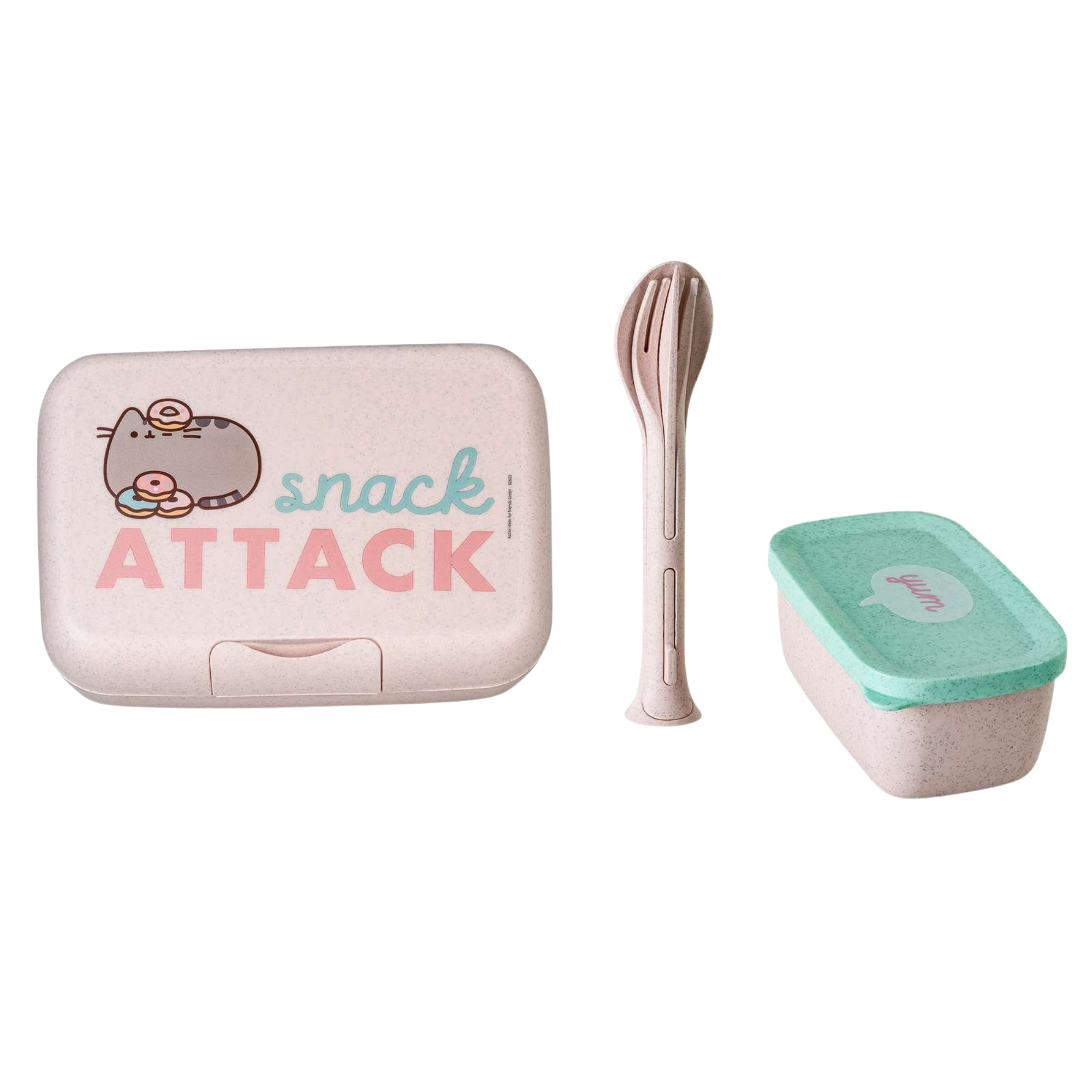 Koziol Snack Attack Lunch Box Set + Cutlery Set - Organic Pink Pusheen